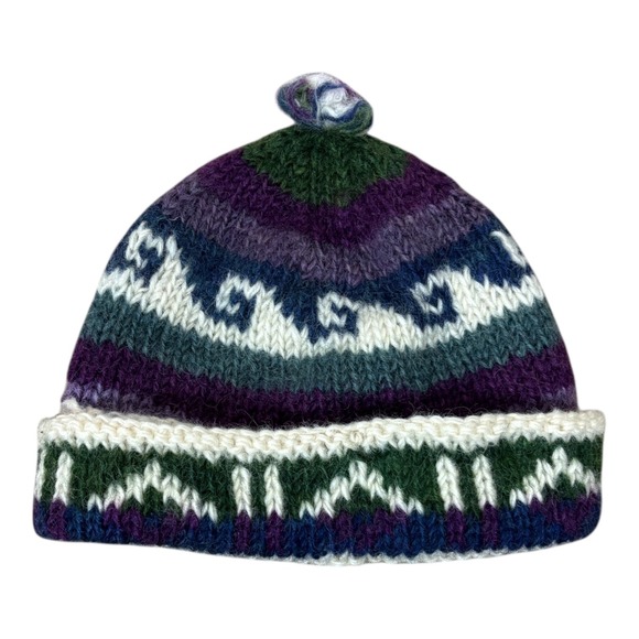 Lost Horizons Accessories - Vintage Lost Horizons Handmade Nepal Wool Beanie Hat Multicolor Striped Pom